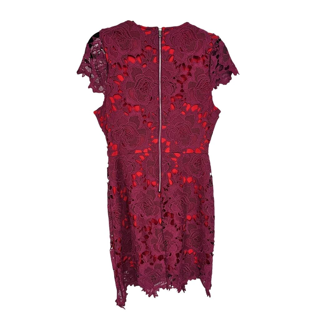 Just Me Red Magenta Floral Embroidered Lace Cap Sleeve Cocktail Party Dress S - Picture 6 of 8